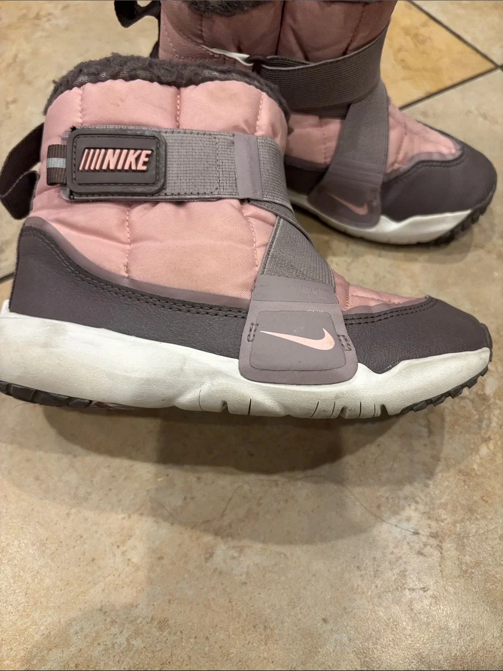 Nike Pink and Gray Quilted Kids Snow Boots size 13